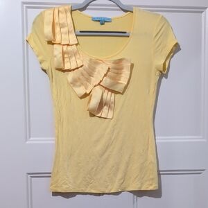 ANTONIO MELANI Yellow Cream Ruffled Blouse Short Sleeve